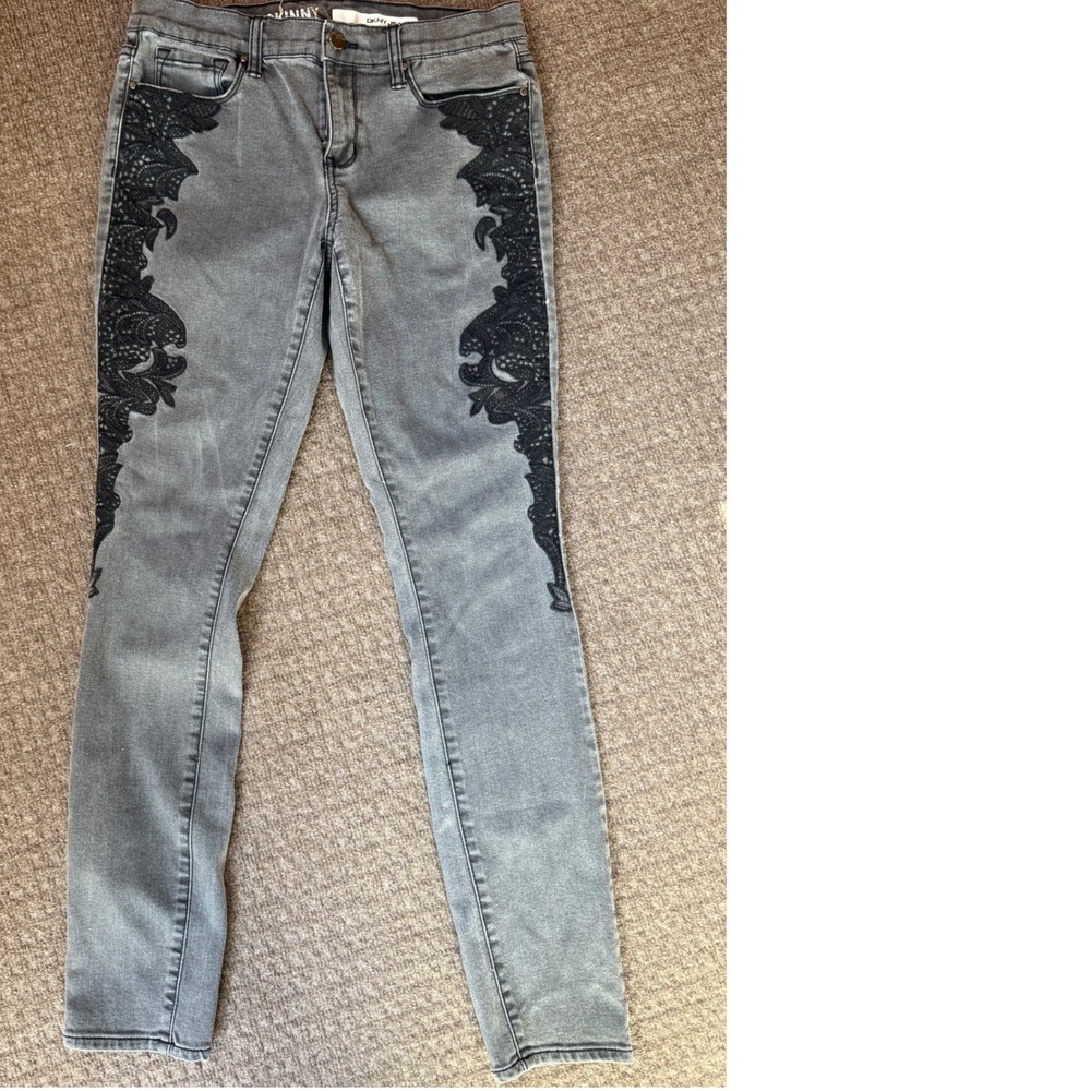 DKNY‎ Jeans Gray Lace Trim Skinny Jeans Women's Size 6